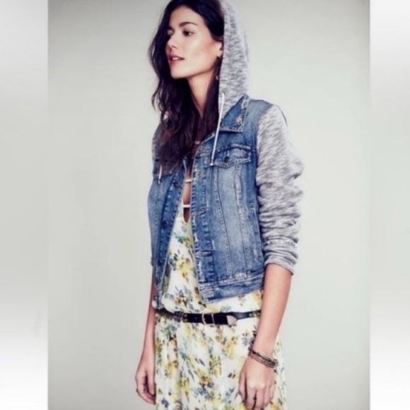 Grey Hooded Jean Jacket - Picture 1 of 3